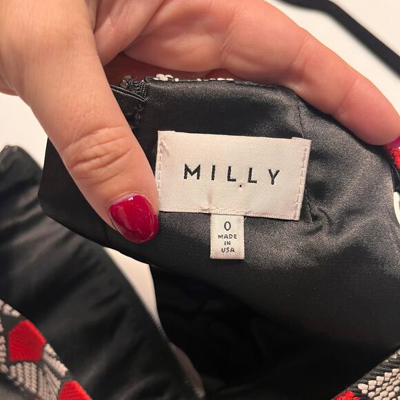Milly Red & Black Sleeveless Back Zipper Geometric Print Mini Dress Size 0 - Picture 5 of 10